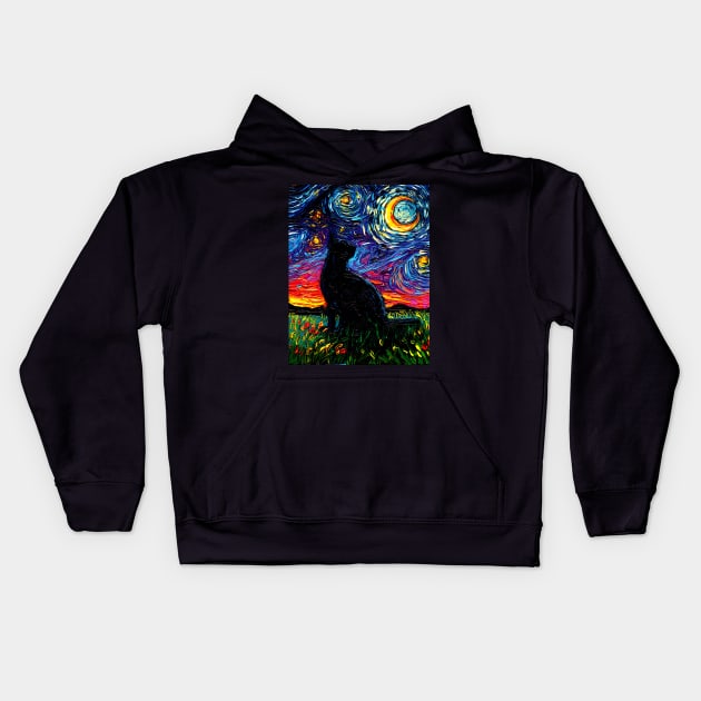 Black Cat Night Kids Hoodie by sagittariusgallery